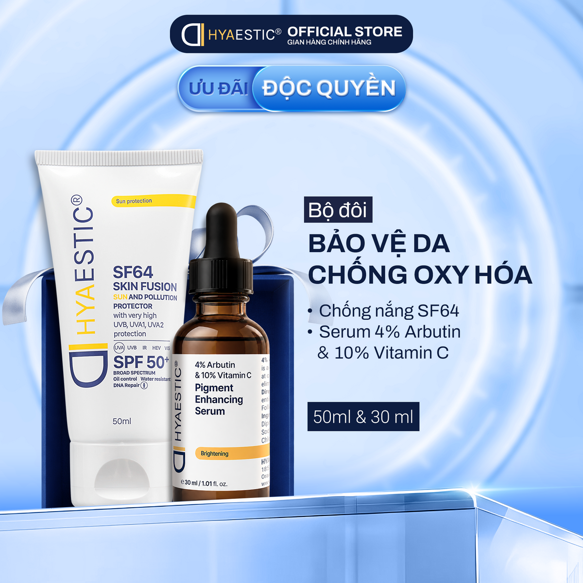 [COMBO] BỘ ĐÔI BẢO VỆ DA, CHỐNG OXY HÓA TỪ KEM CHỐNG NẮNG SF64 + SERUM 10% VITAMIN C
