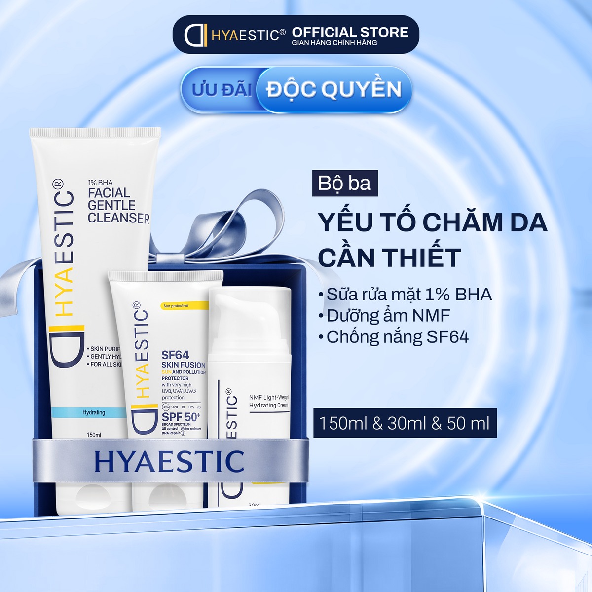 [COMBO] BỘ BA CHĂM DA CƠ BẢN: LÀM SẠCH - DƯỠNG ẨM - CHỐNG NẮNG