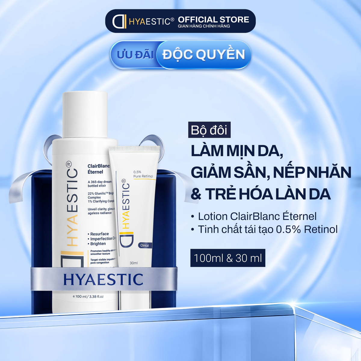 [COMBO] BỘ ĐÔI LÀM MỊN DA GIẢM SẦN VÀ TRẺ HÓA LÀN DA LOTION CLAIRBLANC + RETINOL 0.5%