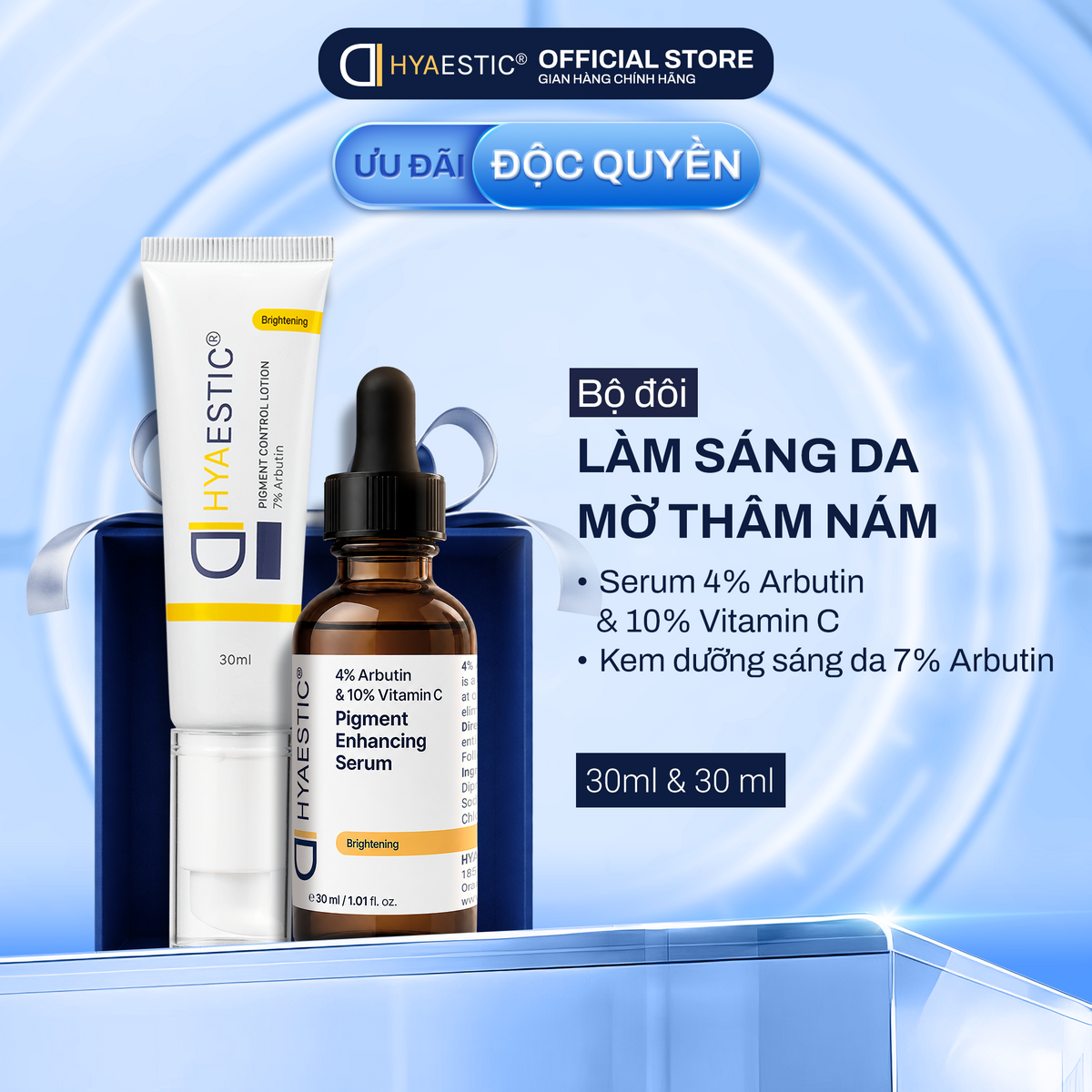 [COMBO] BỘ ĐÔI LÀM SÁNG DA, MỜ THÂM NÁM KEM DƯỠNG 7% ARBUTIN + SERUM 10% VITAMIN C