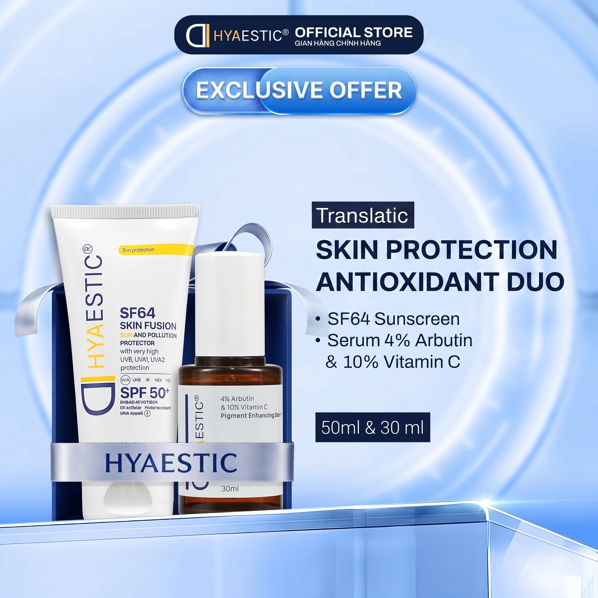 [COMBO] BỘ ĐÔI BẢO VỆ DA, CHỐNG OXY HÓA TỪ KEM CHỐNG NẮNG SF64 + SERUM 10% VITAMIN C