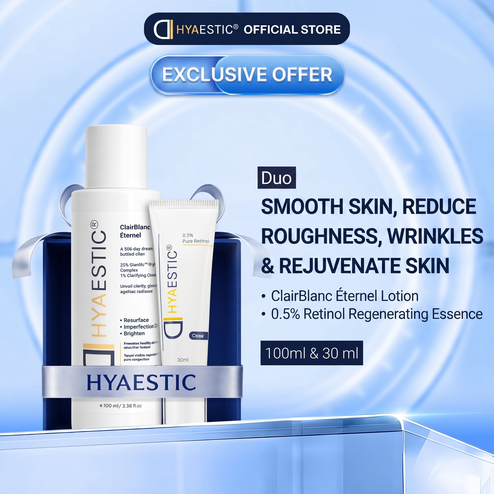 [COMBO] BỘ ĐÔI LÀM MỊN DA GIẢM SẦN VÀ TRẺ HÓA LÀN DA LOTION CLAIRBLANC + RETINOL 0.5%