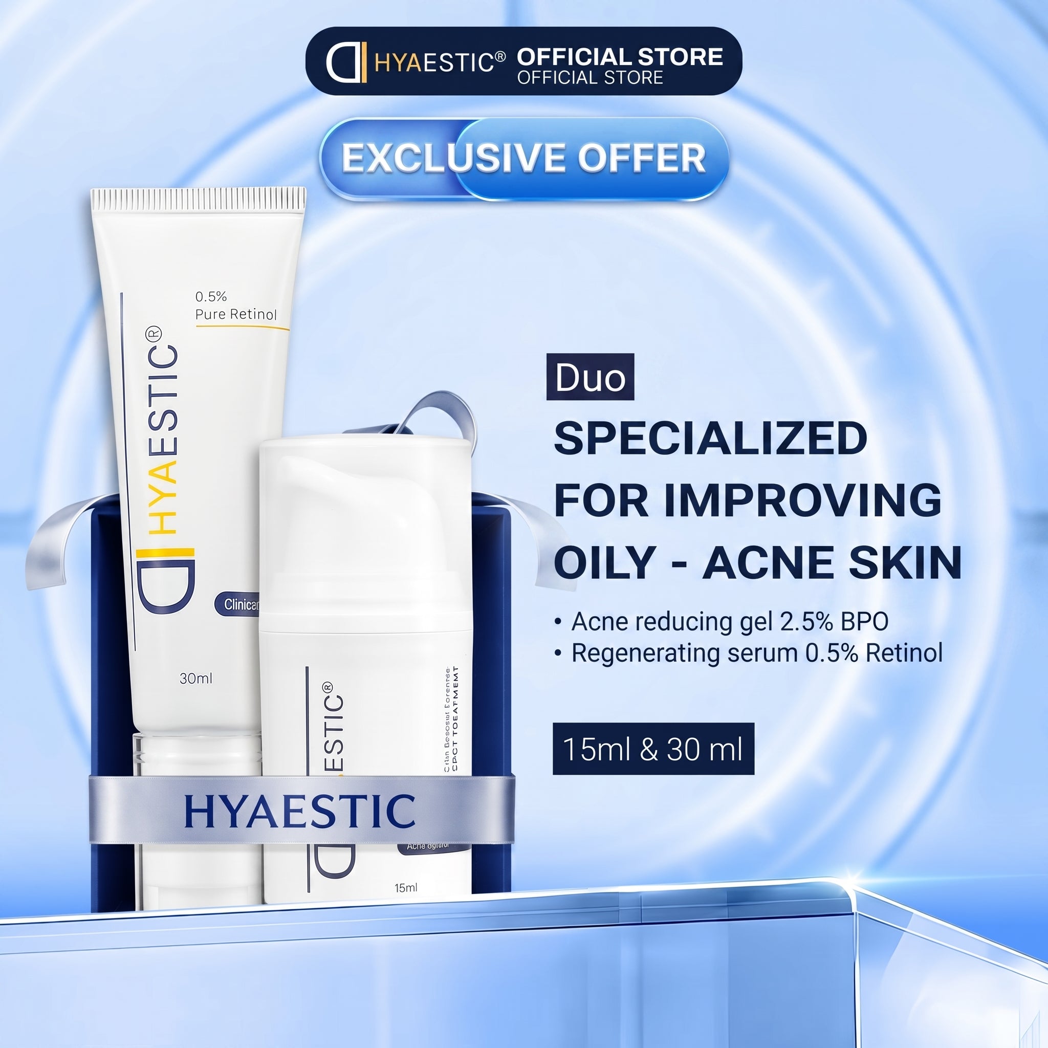 [COMBO] BỘ ĐÔI CHUYÊN BIỆT CẢI THIỆN MỤN SƯNG VIÊM VÀ CHỐNG LÃO HÓA 2.5% BPO + RETINOL 0.5%